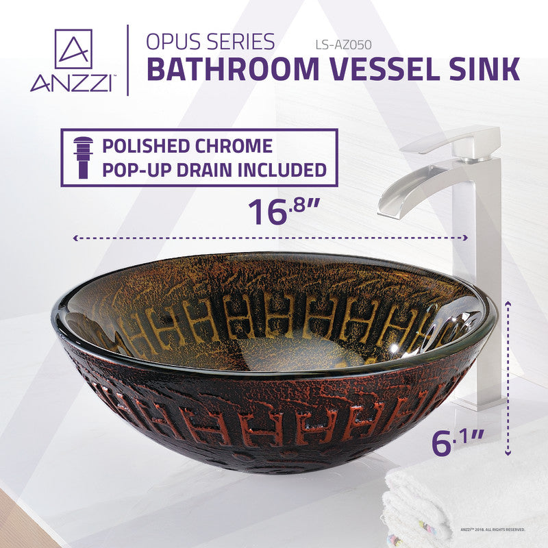 ANZZI Opus Series Deco-Glass Vessel Sink in Lustrous Brown LS-AZ050