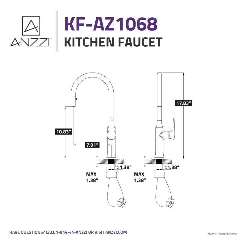 ANZZI Cresent Single Handle Pull-Down Sprayer Kitchen Faucet KF-AZ1068CH