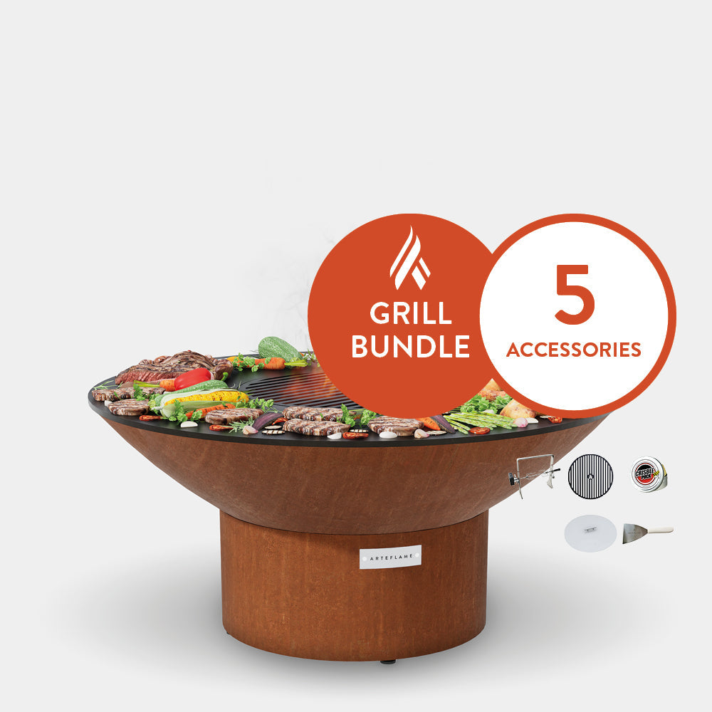 Arteflame Classic 40" Grill with a Low Round Base Home Chef Bundle With 5 Grilling Accessories.