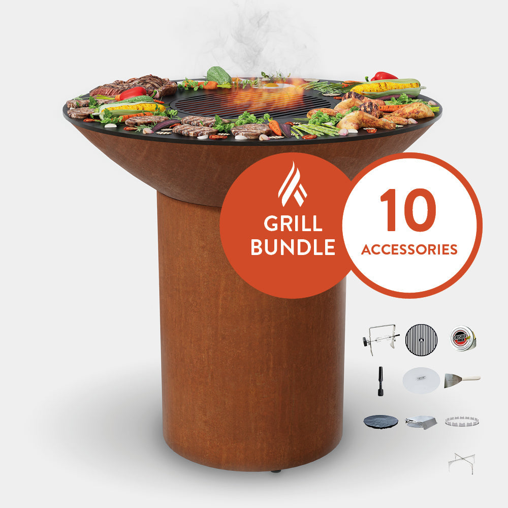 Arteflame Classic 40" Grill with a High Round Base Home Chef Max Bundle With 10 Grilling Accessories.