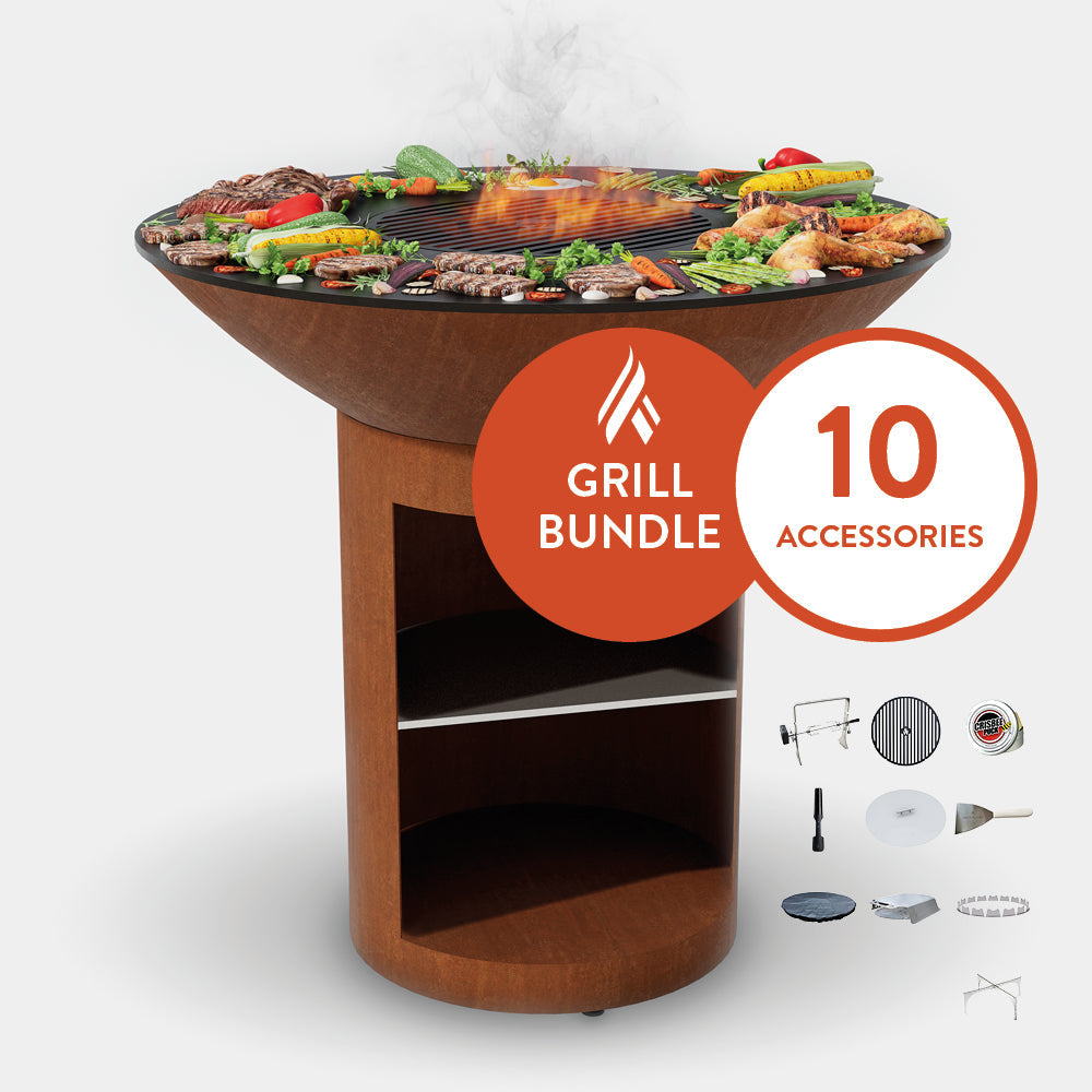ARTEFLAME Classic 40" Grill with a High Round Base with Storage Home Chef Max Bundle with 10 Grilling Accessories