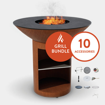 ARTEFLAME Classic 40" Grill with a High Round Base with Storage Home Chef Max Bundle with 10 Grilling Accessories