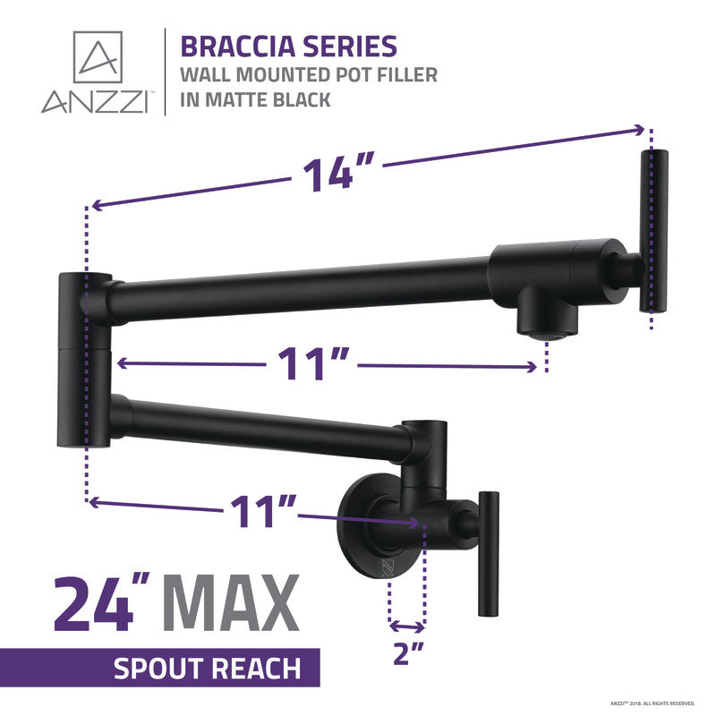 Braccia Series 24" Wall Mounted Pot Filler in Matte Black KF-AZ258BKM