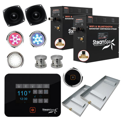 Steam Shower Generator Kit System | Brushed Nickel + Self Drain Combo| Enclosure Steamer Sauna Spa Stall Package|Touch Screen Wifi App/Bluetooth Control Panel |2x 7.5 kW Raven | RVB1500BN-A