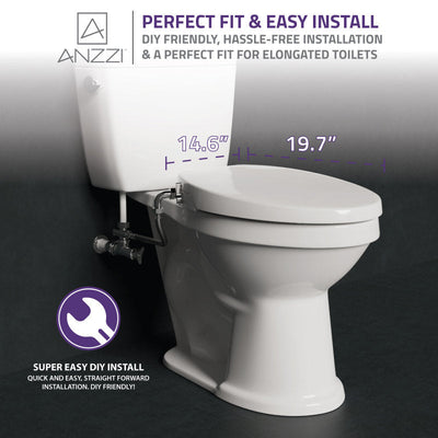 ANZZI Hal Series Non-Electric Bidet Seat for Elongated Toilet in White with Dual Nozzle, Built-In Side Lever and Soft Close TL-MBSEL200WH