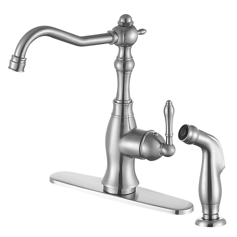 KF-AZ224BN - ANZZI Highland Single-Handle Standard Kitchen Faucet with Side Sprayer in Brushed Nickel