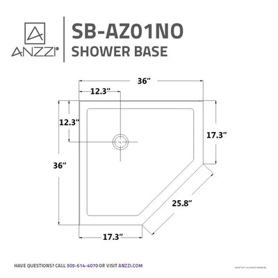 ANZZI Randi 36 in. x 36 in. Neo-Angle Double Threshold Shower Base in White SB-AZ01NO