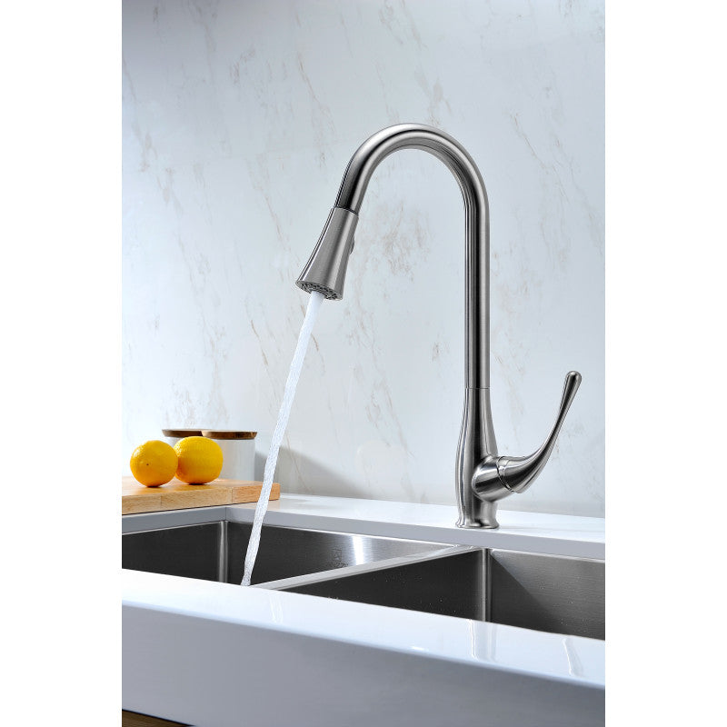 ANZZI Singer Series Single-Handle Pull-Down Sprayer Kitchen Faucet in Brushed Nickel KF-AZ042