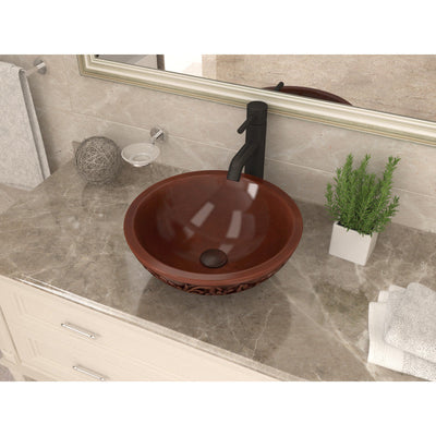ANZZI Swell 16 in. Handmade Vessel Sink in Polished Antique Copper with Floral Design Exterior LS-AZ339