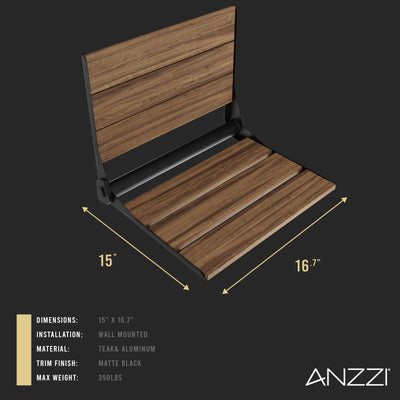 ANZZI Saxon 17 in. Teak Wall Mounted Folding Shower Seat AC-AZ203