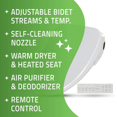 ANZZI Dive Smart Electric Bidet Toilet Seat with Remote Control, Heated Seat, Air Purifier, and Deodorizer TL-AZEB105B