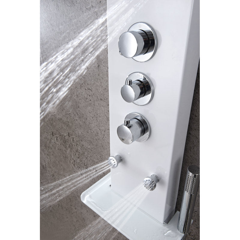 ANZZI Donna 60 in. 6-Jetted Full Body Shower Panel with Heavy Rain Shower and Spray Wand in White SP-AZ028