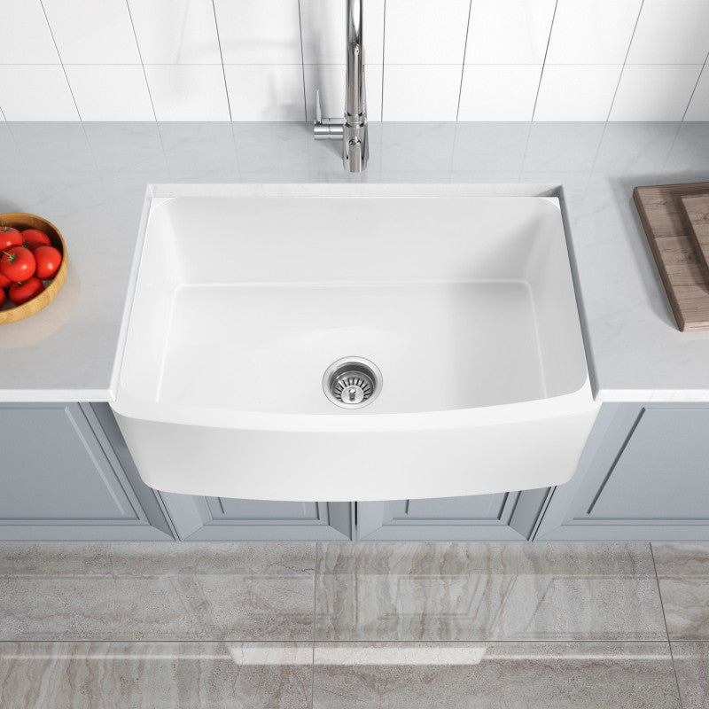 ANZZI Mesa Series Farmhouse Solid Surface 33 in. 0-Hole Single Bowl Kitchen Sink with 1 Strainer K-AZ272-A1