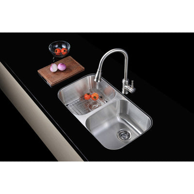 ANZZI Moore Undermount Stainless Steel 32 in. 0-Hole 50/50 Double Bowl Kitchen Sink in Brushed Satin K-AZ3218-2B