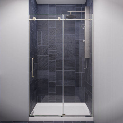 SD-AZ13-01BN - ANZZI Madam Series 48 in. by 76 in. Frameless Sliding Shower Door in Brushed Nickel with Handle