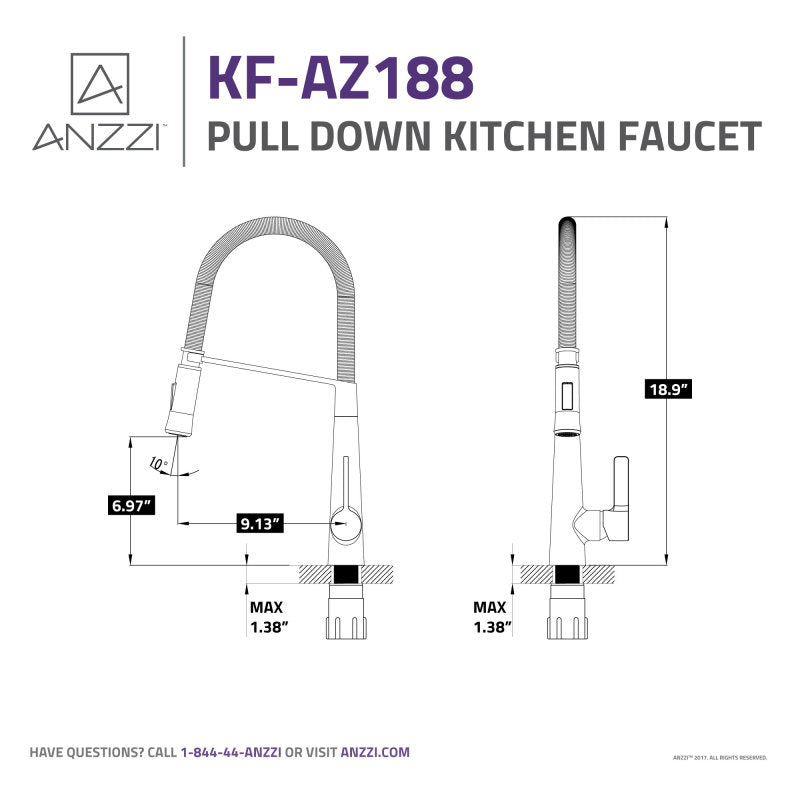 ANZZI Apollo Single Handle Pull-Down Sprayer Kitchen Faucet KF-AZ188CH