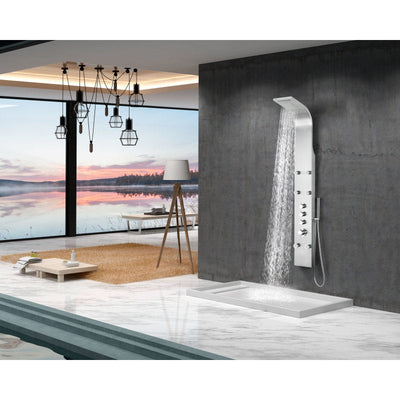 ANZZI Fontan 64 in. 6-Jetted Full Body Shower Panel with Heavy Rain Shower and Spray Wand in Brushed Steel SP-AZ026
