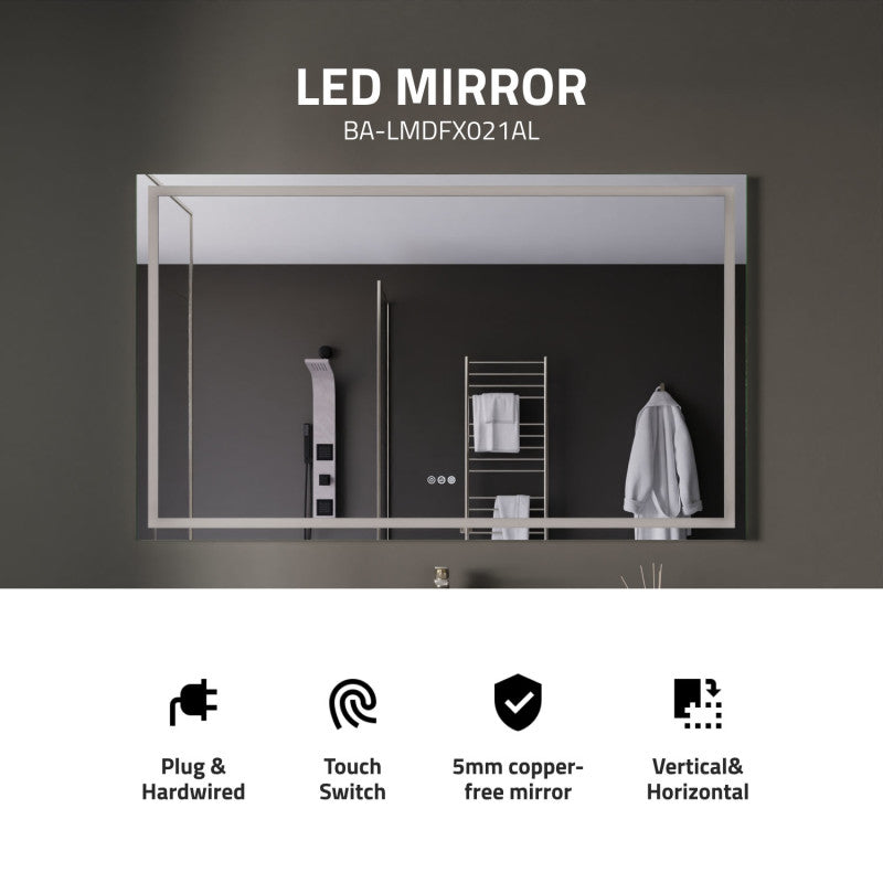 ANZZI 36-in. x 60-in. Frameless LED Front/Back Light Bathroom Mirror w/Defogger BA-LMDFX021AL