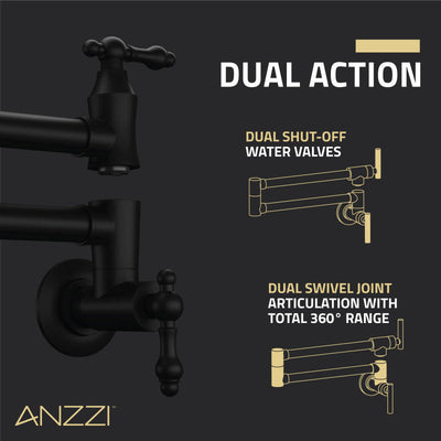 ANZZI Marca 360-Degree 24" Wall Mounted Pot Filler with Dual Swivel KF-AZ259MBBG