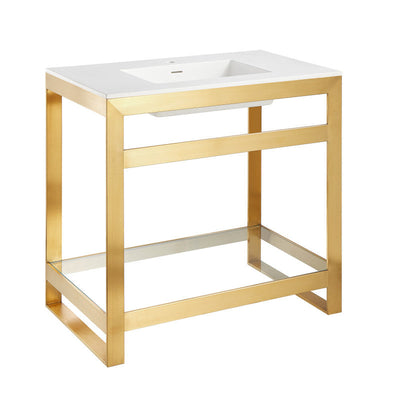 CS-FGC005-BG - ANZZI Orchard 36 in. Console Sink in Brushed Gold with Glossy White Counter Top