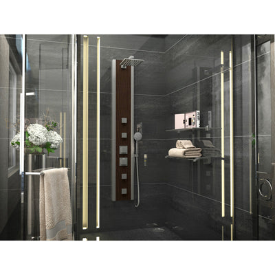 ANZZI Monsoon 57 in. 4-Jetted Full Body Shower Panel with Heavy Rain Shower and Spray Wand in Mahogany Style Deco-Glass SP-AZ012