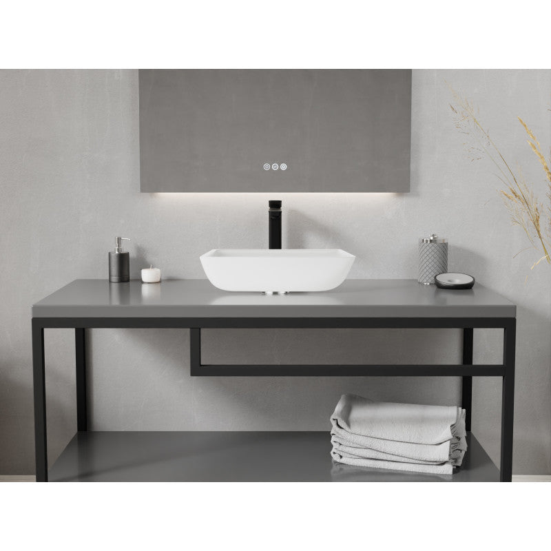 ANZZI Solstice Square Glass Vessel Bathroom Sink with White Finish LS-AZ912