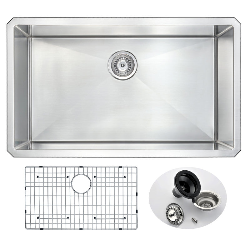 K-AZ3219-1A - Vanguard Undermount Stainless Steel 32 in. 0-Hole Single Bowl Kitchen Sink in Brushed Satin