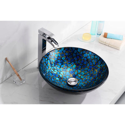 ANZZI Mosaic Series Vessel Sink in Blue/Gold Mosaic LS-AZ198