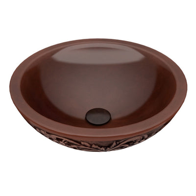 ANZZI Swell 16 in. Handmade Vessel Sink in Polished Antique Copper with Floral Design Exterior LS-AZ339