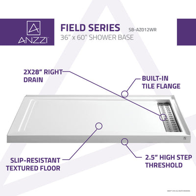 ANZZI Field Series 60 in. x 36 in. Shower Base in White SB-AZ012WR