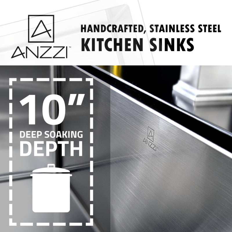 ANZZI Elysian Farmhouse Stainless Steel 33 in. 0-Hole 60/40 Double Bowl Kitchen Sink in Brushed Satin K-AZ3320-4AS