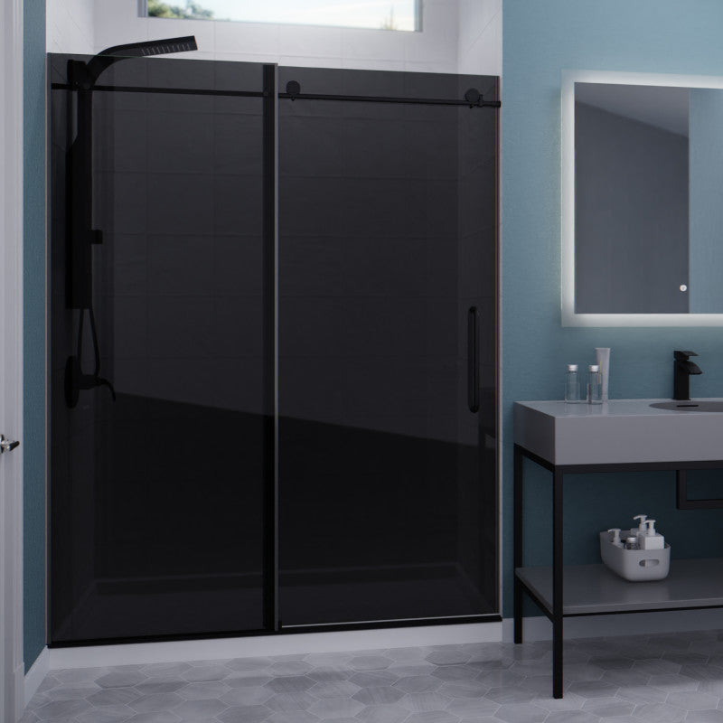 SD-AZ8077-02MBT - ANZZI Leon Series 60 in. by 76 in. Frameless Sliding Shower Door in Matte Black with Tinted Glass