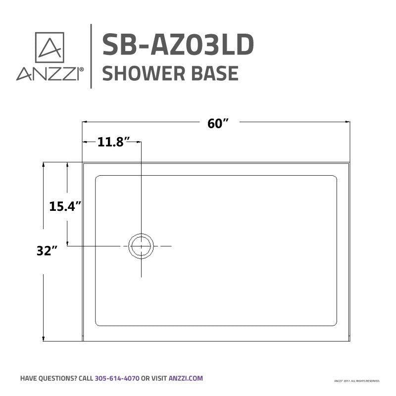 ANZZI Tier 32 x 60  in. Left Drain Single Threshold Shower Base in White SB-AZ03LD