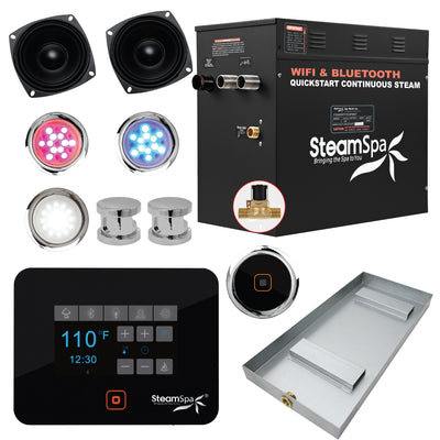 Steam Shower Generator Kit System | Polished Chrome + Self Drain Combo| Enclosure Steamer Sauna Spa Stall Package|Touch Screen Wifi App/Bluetooth Control Panel |12 kW Raven | SS-RVB1200CH-A