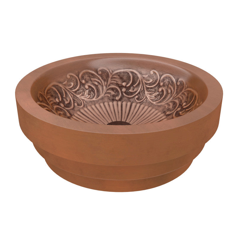 ANZZI Admiral 17 in. Handmade Vessel Sink in Polished Antique Copper with Floral Design Interior LS-AZ336