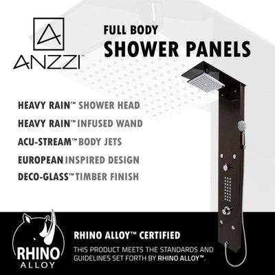 ANZZI Rite 60.75 in. 28-Jetted Full Body Shower Panel with Heavy Rain Shower and Spray Wand in Mahogany Style Deco-Glass SP-AZ016