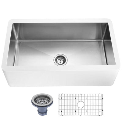 K-AZ270-A1 - ANZZI Nepal Series Farmhouse Solid Surface 33 in. 0-Hole Single Bowl Kitchen Sink with Stainless Steel Interior in Matte White