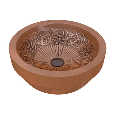 ANZZI Admiral 17 in. Handmade Vessel Sink in Polished Antique Copper with Floral Design Interior LS-AZ336