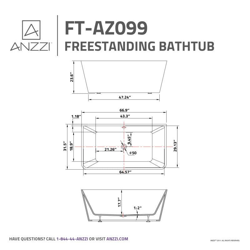 ANZZI Zenith Series 5.58 ft. Freestanding Bathtub FT-AZ099