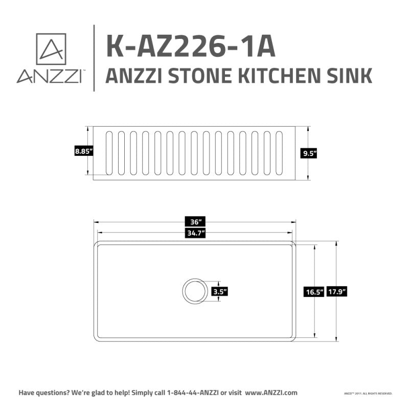 ANZZI Roine Farmhouse Reversible Apron Front Solid Surface 36 in. Single Basin Kitchen Sink K-AZ226-1A