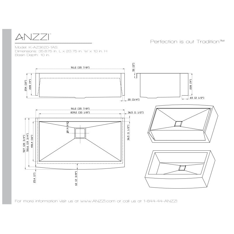 ANZZI Elysian Farmhouse Stainless Steel 36 in. Single Bowl Kitchen Sink in Brushed Satin K-AZ3620-1AS