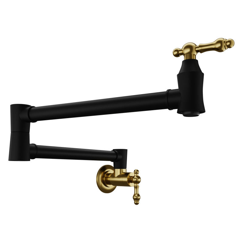 KF-AZ259MBBG - ANZZI Marca 360-Degree 24" Wall Mounted Pot Filler with Dual Swivel in Matte Black and Brushed Gold