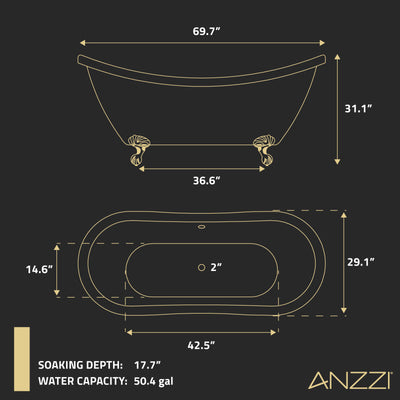 ANZZI Falco 5.8 ft. Claw Foot One Piece Acrylic Freestanding Soaking Bathtub FT-AZ132MB