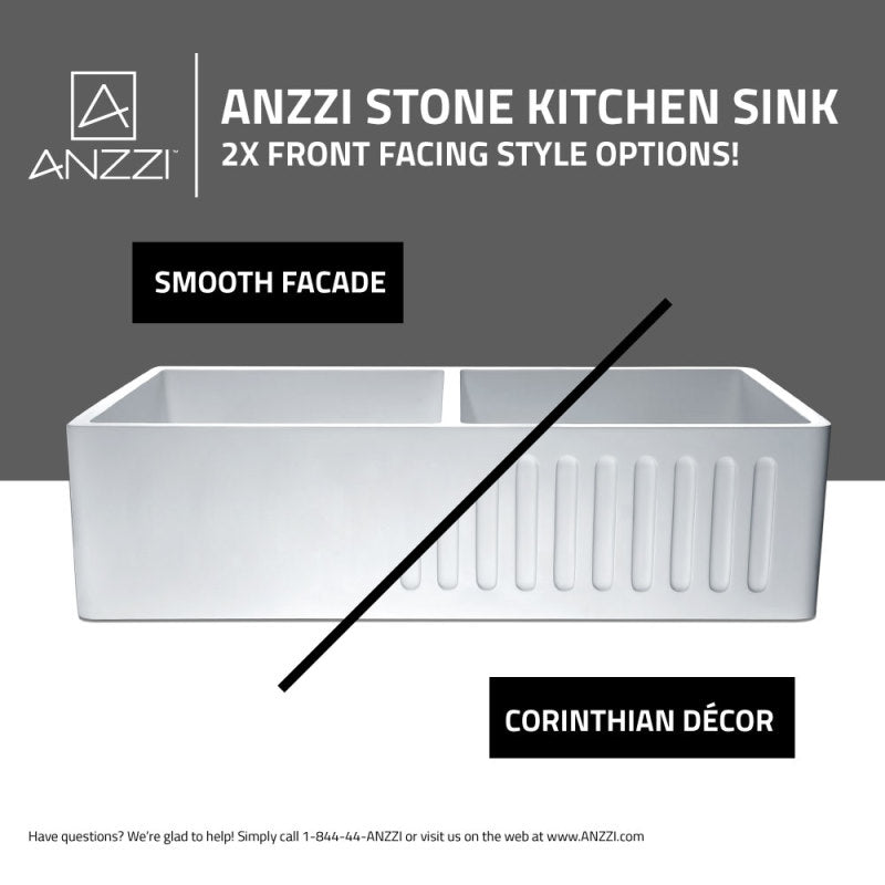 ANZZI Roine Farmhouse Reversible Apron Front Solid Surface 33 in. 50/50 Basin Kitchen Sink K-AZ227-2B