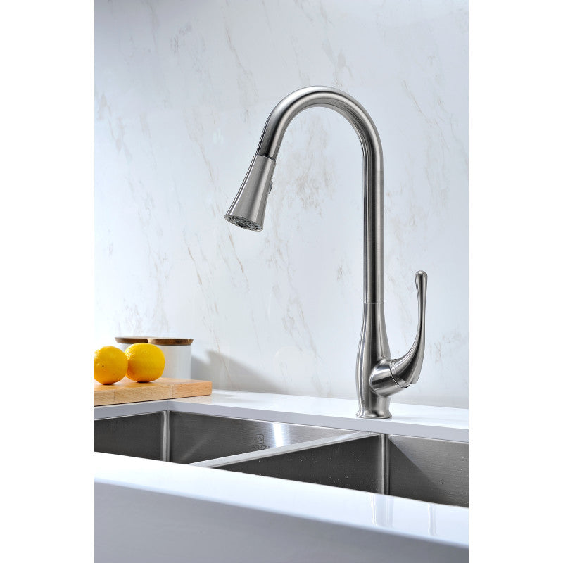 ANZZI Singer Series Single-Handle Pull-Down Sprayer Kitchen Faucet in Brushed Nickel KF-AZ042