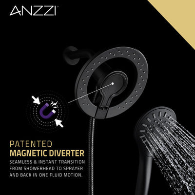 ANZZI Magnetic Valkyrie Multi-Spray Retro-Fit 7.48 in. Dual Wall Mount Fixed and Handheld Shower Head with Magna-Diverter SH-AZ067BN
