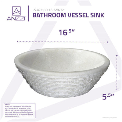 ANZZI Cliffs of Dover Natural Stone Vessel Sink in White Marble LS-AZ313
