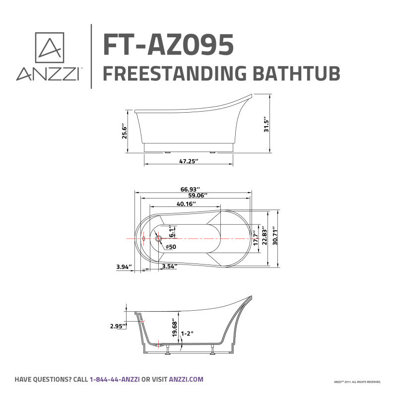 ANZZI Prima 67 in. Acrylic Flatbottom Non-Whirlpool Bathtub FT-AZ095