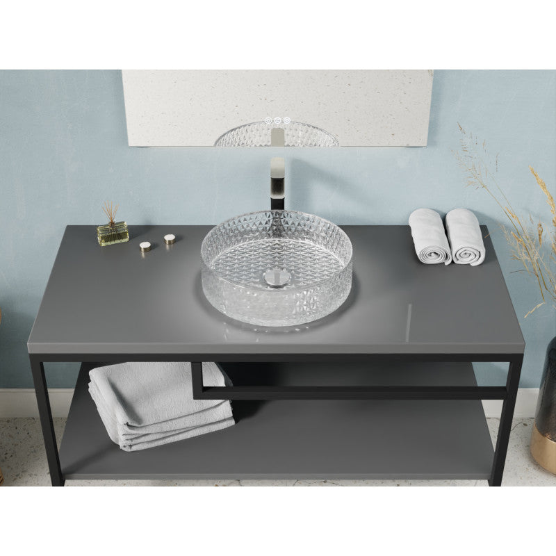 ANZZI Celeste Round Clear Glass Vessel Bathroom Sink with Faceted Pattern LS-AZ908