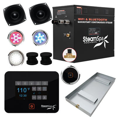 Steam Shower Generator Kit System | Matte Black + Self Drain Combo| Enclosure Steamer Sauna Spa Stall Package|Touch Screen Wifi App/Bluetooth Control Panel |12 kW Raven | RVB1200BK-A